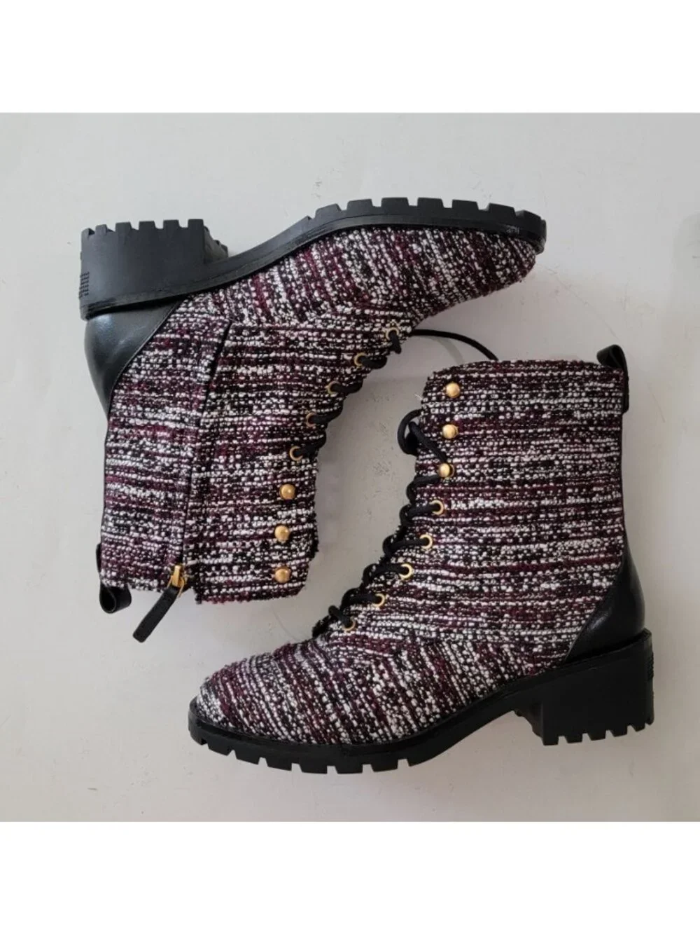 NEW Tory Burch Tweed Lug Sole Combat Boots Grunge Goth Indie Twee 90s Womens 9